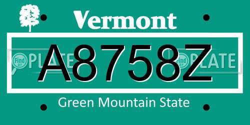 A8758Z Vermont License Plate