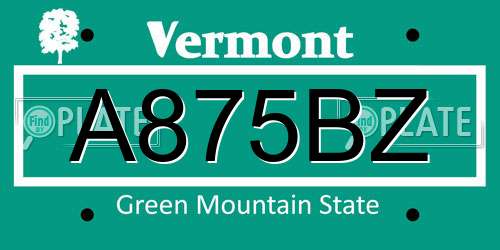 A875BZ Vermont License Plate