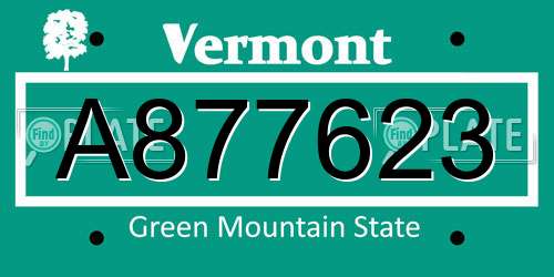 A877623 Vermont License Plate