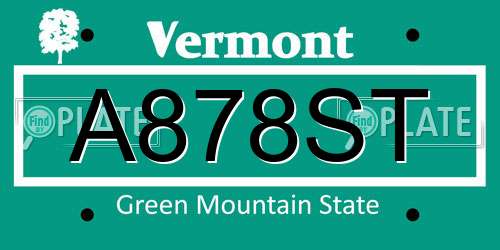 A878ST Vermont License Plate