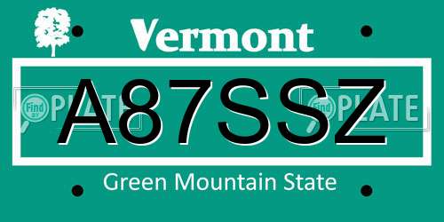 A87SSZ Vermont License Plate