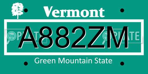 A882ZM Vermont License Plate