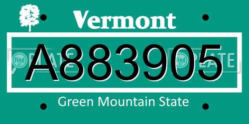 A883905 Vermont License Plate