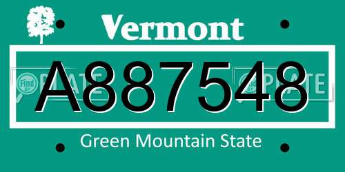 A887548 Vermont License Plate