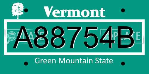 A88754B Vermont License Plate