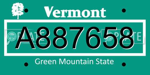 A887658 Vermont License Plate