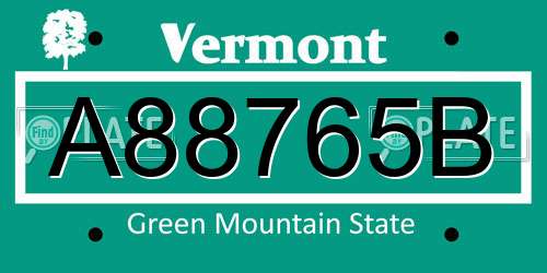 A88765B Vermont License Plate