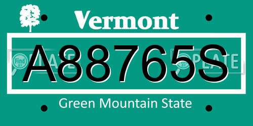 A88765S Vermont License Plate