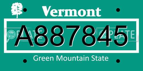 A887845 Vermont License Plate