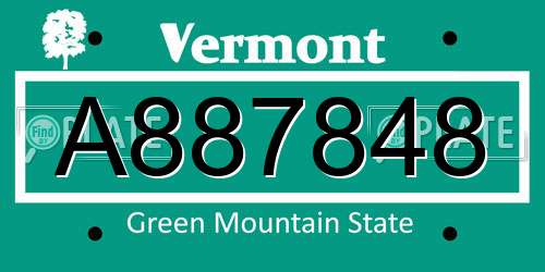 A887848 Vermont License Plate