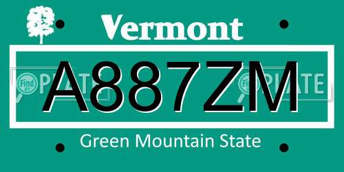 A887ZM Vermont License Plate