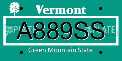 A889SS Vermont License Plate