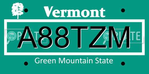 A88TZM Vermont License Plate