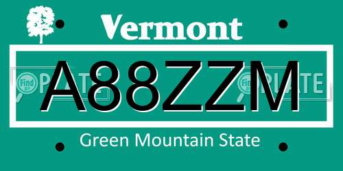 A88ZZM Vermont License Plate
