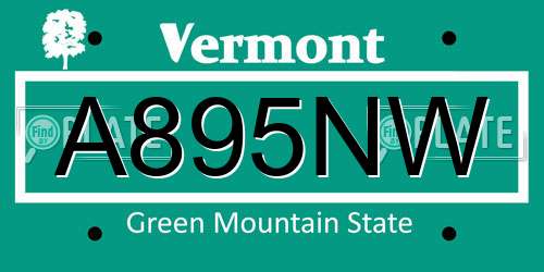 A895NW Vermont License Plate