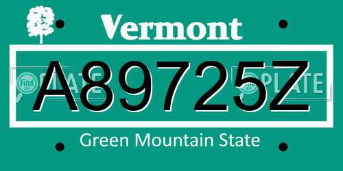 A89725Z Vermont License Plate