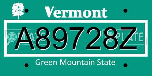 A89728Z Vermont License Plate