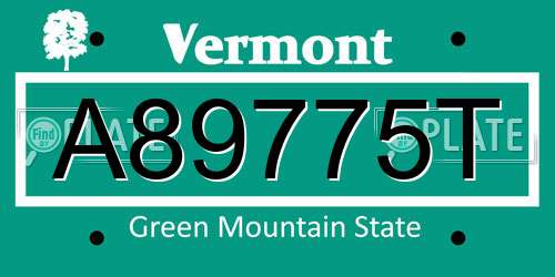 A89775T Vermont License Plate