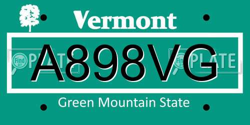 A898VG Vermont License Plate