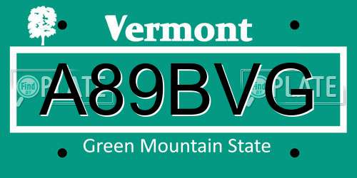 A89BVG Vermont License Plate