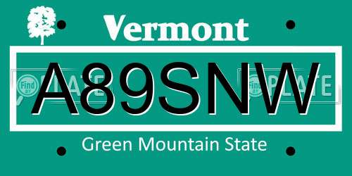A89SNW Vermont License Plate