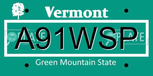 A91WSP Vermont License Plate