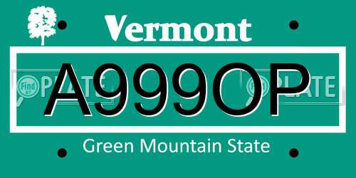 A999OP Vermont License Plate