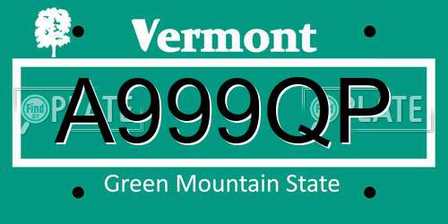 A999QP Vermont License Plate