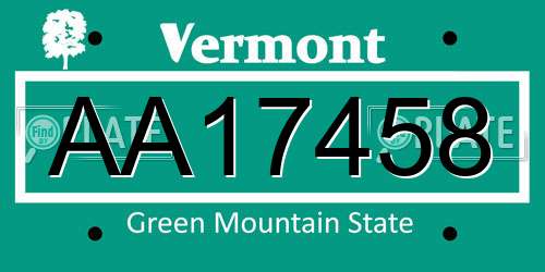 AA17458 Vermont License Plate