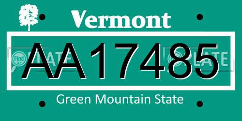 AA17485 Vermont License Plate