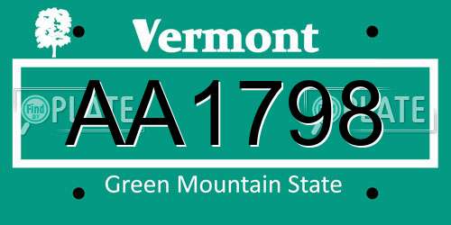 AA1798 Vermont License Plate