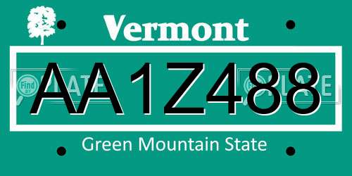 AA1Z488 Vermont License Plate
