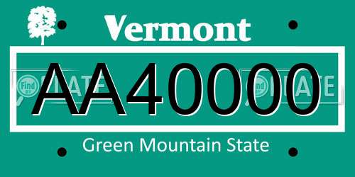 AA40000 Vermont License Plate