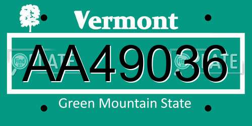 AA49036 Vermont License Plate