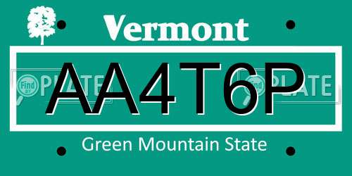 AA4T6P Vermont License Plate