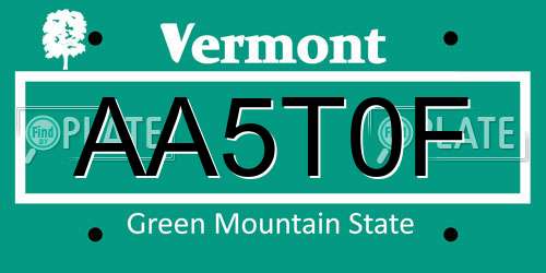 AA5T0F Vermont License Plate