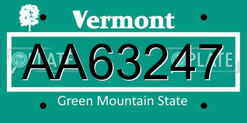 AA63247 Vermont License Plate