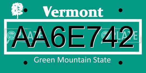 AA6E742 Vermont License Plate