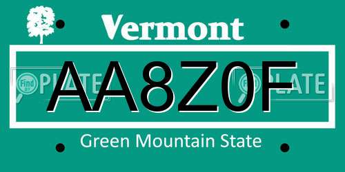 AA8Z0F Vermont License Plate