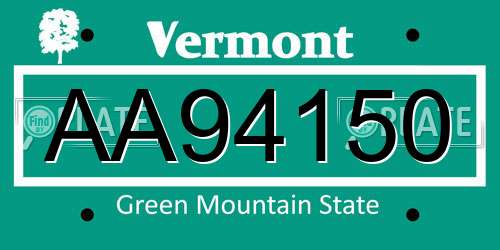AA94150 Vermont License Plate