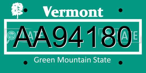 AA94180 Vermont License Plate