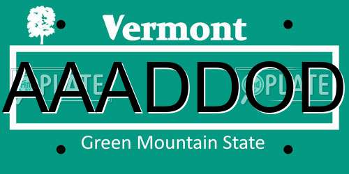 AAADDOD Vermont License Plate