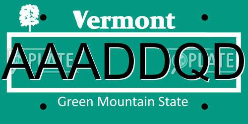 AAADDQD Vermont License Plate
