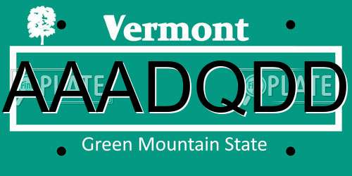 AAADQDD Vermont License Plate