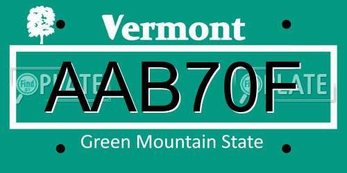 AAB70F Vermont License Plate