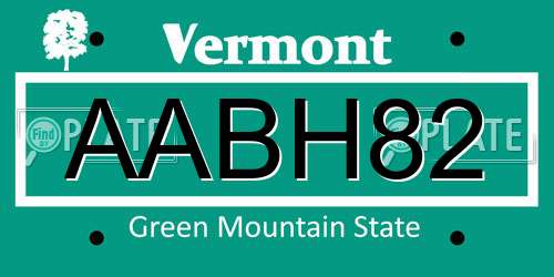 AABH82 Vermont License Plate