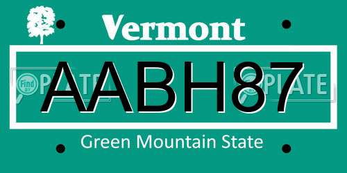 AABH87 Vermont License Plate