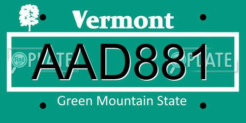 AAD881 Vermont License Plate