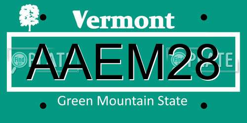 AAEM28 Vermont License Plate