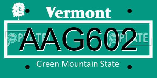 AAG602 Vermont License Plate